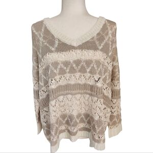 Aeropostale Open Knit Pullover V-neck Sweater XL Beige Cream Neutral Boho